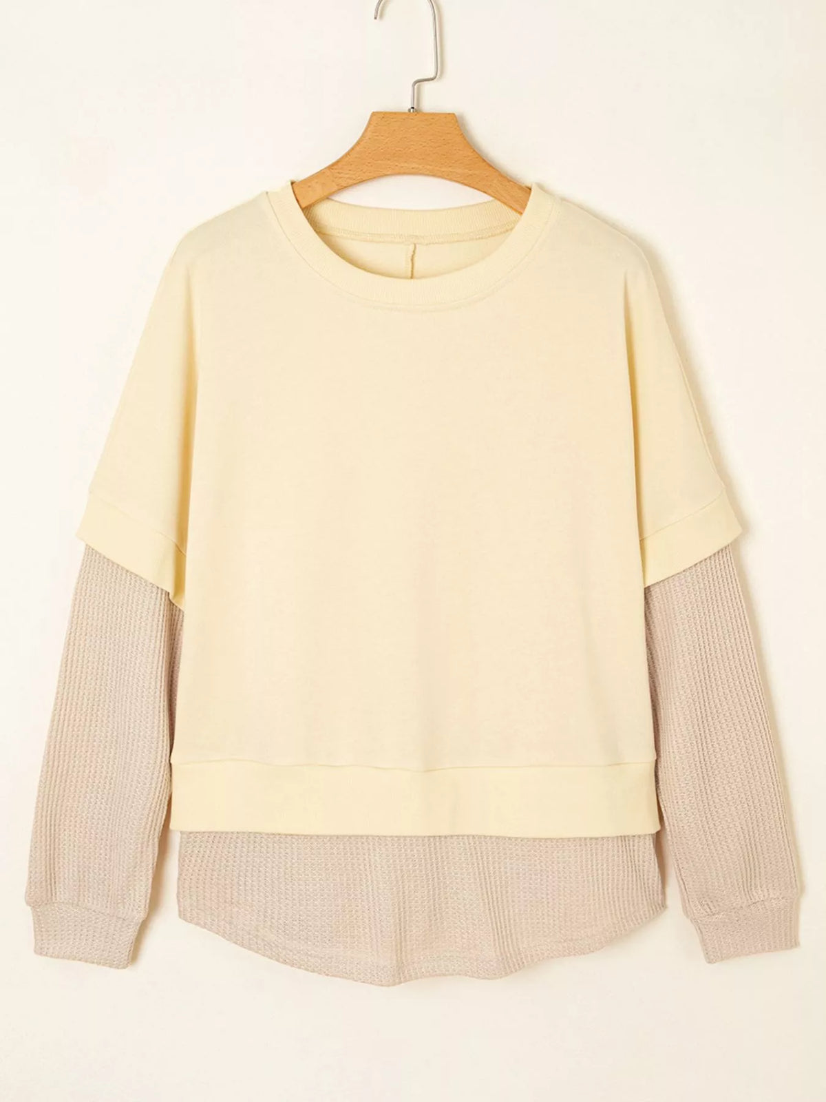 2 in 1 Faux Two Piece Patchwork Round Neck Sweatshirt