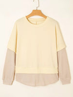 2 in 1 Faux Two Piece Patchwork Round Neck Sweatshirt