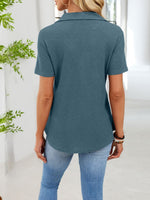 Waffle Knit Button Detail T-Shirt