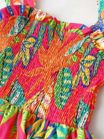 Tropical Print Smocked Tie-Strap Dress