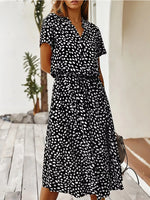 Polka Dot Button Front Midi Dress
