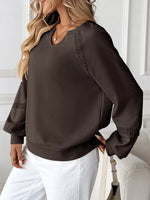 Notched Raglan Sleeve Sweatshirt