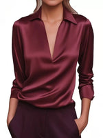 Elegant Deep V Long Sleeve Blouse