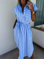Striped Tie Waist Short Sleeve Dress