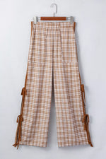 Plaid Print Tie Detail Casual Pants