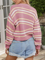 Cropped Striped Button-Down Knit Cardigan