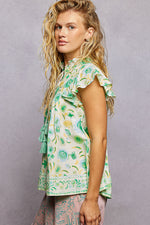 POL Tassel Tied Floral Flutter Sleeve Blouse