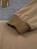 Mixed Texture Patchwork Exposed Seam Half Button Hoodie