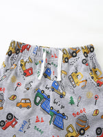 Children's Cartoon Car Print Short Sleeve Tee and Shorts Set