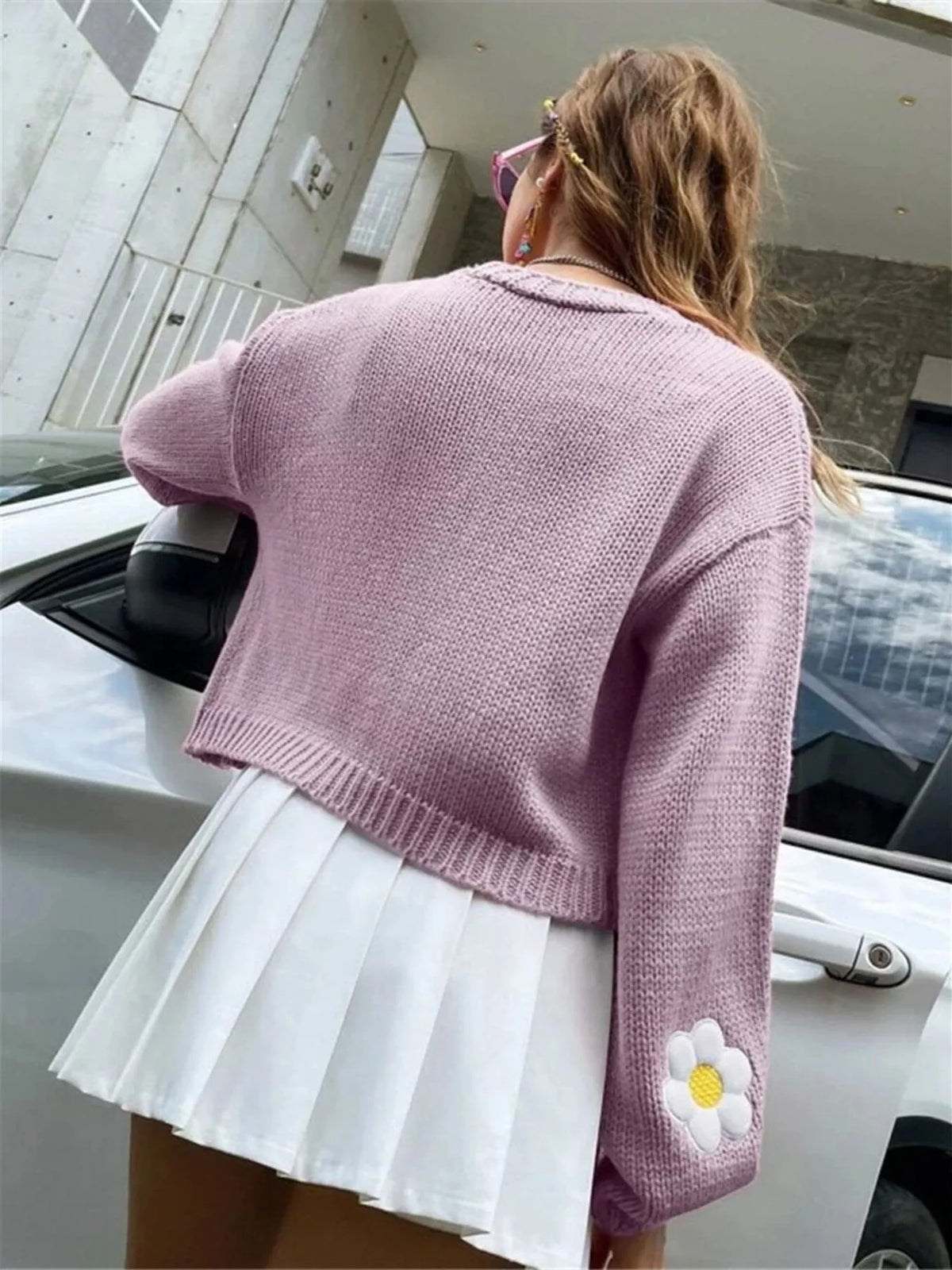 Floral Open Front Knit Cardigan