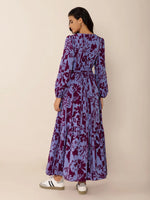 Printed Tie Neck Balloon Sleeve Maxi Dress