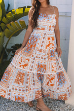 Printed Smocked Back Ricrac Trim Cami Dress