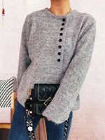 Button-Front Side-Tie Sweater
