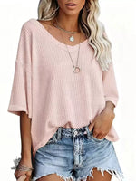 Waffle Knit V-Neck Short Sleeve T-Shirt