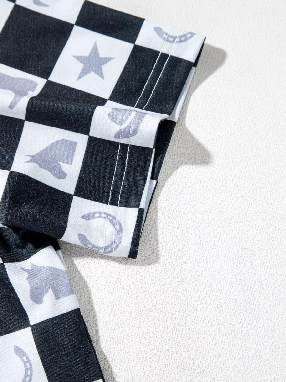 Western Checkerboard Print Side Split T Shirt