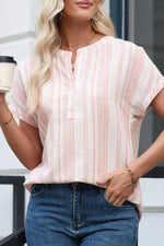 Striped Button Detail Short Sleeve Blouse
