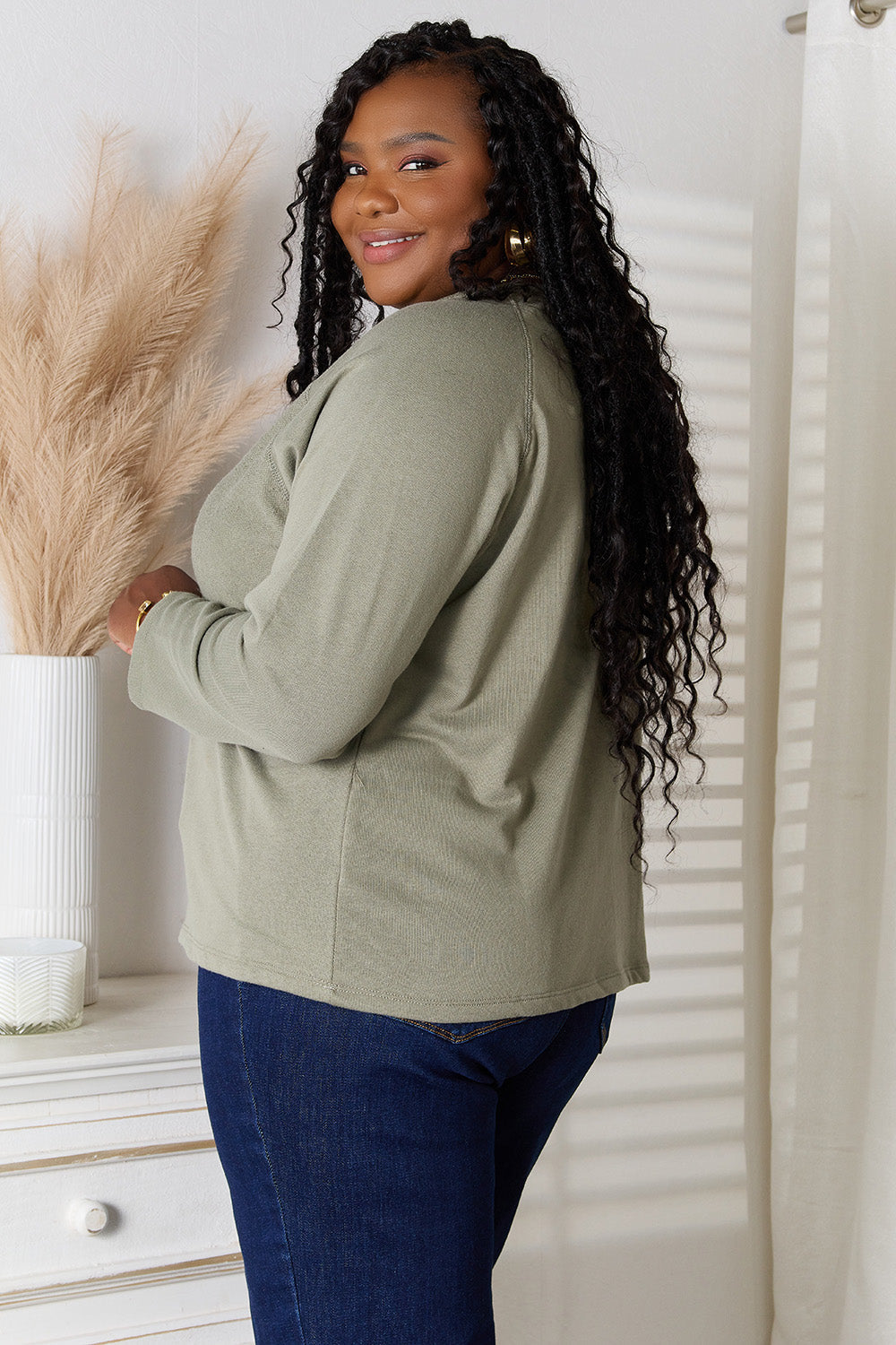 Culture CodeFull Size V-Neck Long Sleeve T-Shirt