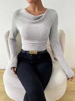 Cowl Neck Ribbed Long Sleeve Sweater
