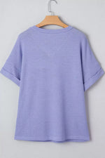 V Neck Short Sleeve Plus Size Waffle Knit Top