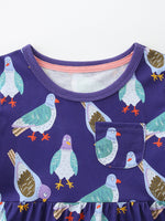 Children's Pigeon Print Casual Dress