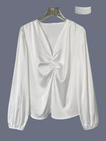 V-Neck Ruched Long Sleeve Blouse