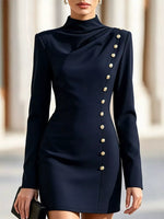 Full Size Decorative Button Mock Neck Mini Dress Plus Size