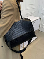 Crocodile Embossed Flap Shoulder Bag