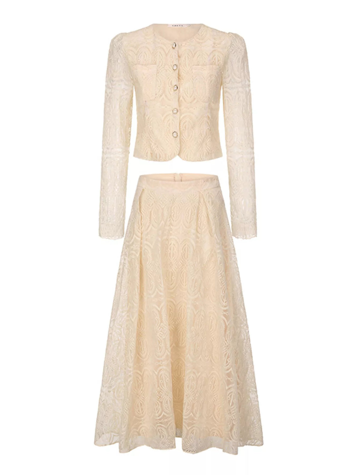 Embroidered Long Sleeve Top and Skirt Set