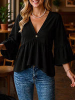 V-Neck Flounce Sleeve Blouse