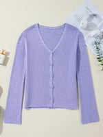 Ribbed Knit Button Front V Neck Cardigan