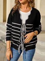 Striped Tie Front Knit Cardigan