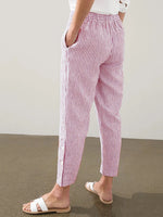 Full Size Striped Side Button Detail Pants Plus Size