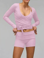 Long Sleeve Fitted T-Shirt and Shorts Set