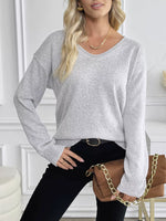V-Neck Long Sleeve Knit Top