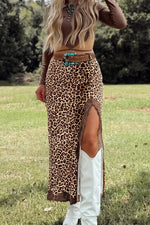 Lace Detail Slit Leopard Print Skirt