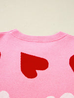 Pearl Embellished Heart Pattern Valentines Day Sweater
