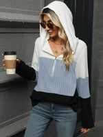 Color Block Half Zip Hooded Top