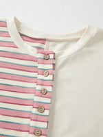 Stripe Stitched Detail Color Block Patchwork Oversized Top
