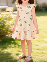 Children's Cherry Print Ruffle Neck Dress