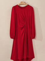 Solid Color Ruched Detail Long Sleeve Midi Dress