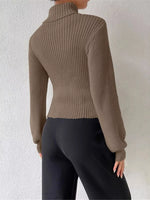 Cutout Front Turtleneck Long Sleeve Sweater