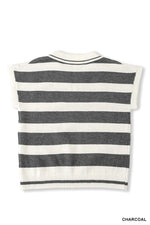 Zenana Striped Collared Short Sleeve Sweater