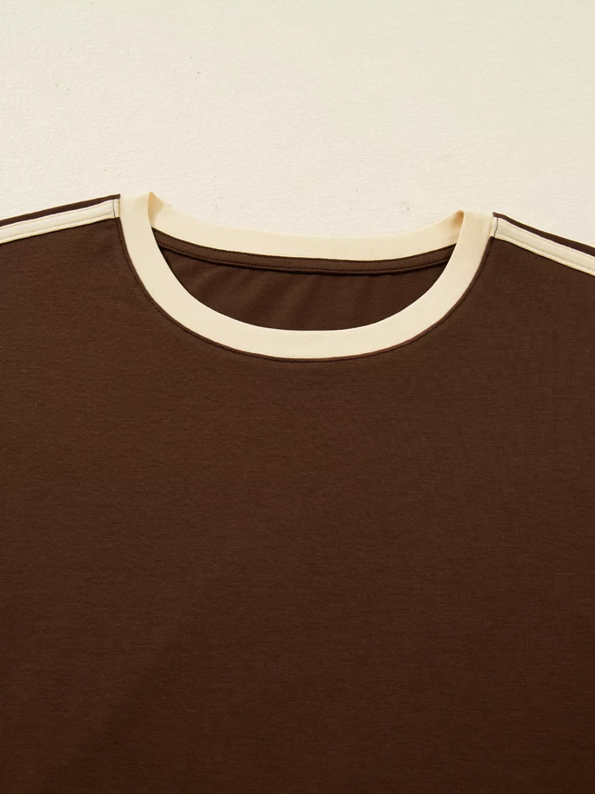 Striped Accent Contrast Crew Neck Long Sleeve T Shirt