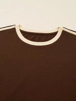 Striped Accent Contrast Crew Neck Long Sleeve T Shirt