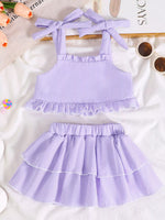 Children's Tie Strap Top & Layered Skirt Set