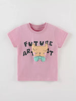 Children's Cat Graphic Round Neck T-Shirt