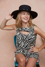 BiBi Zebra Printed Rib with Cut Out Front Sleeveless