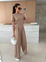 Drawstring Crop Top and Wide-Leg Pants Set