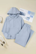 Half Zip Thumbhole Sleeve Hoodie and Pants 2pcs Outfit