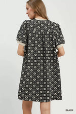 Umgee Floral Textured Puff Sleeve Mini Dress